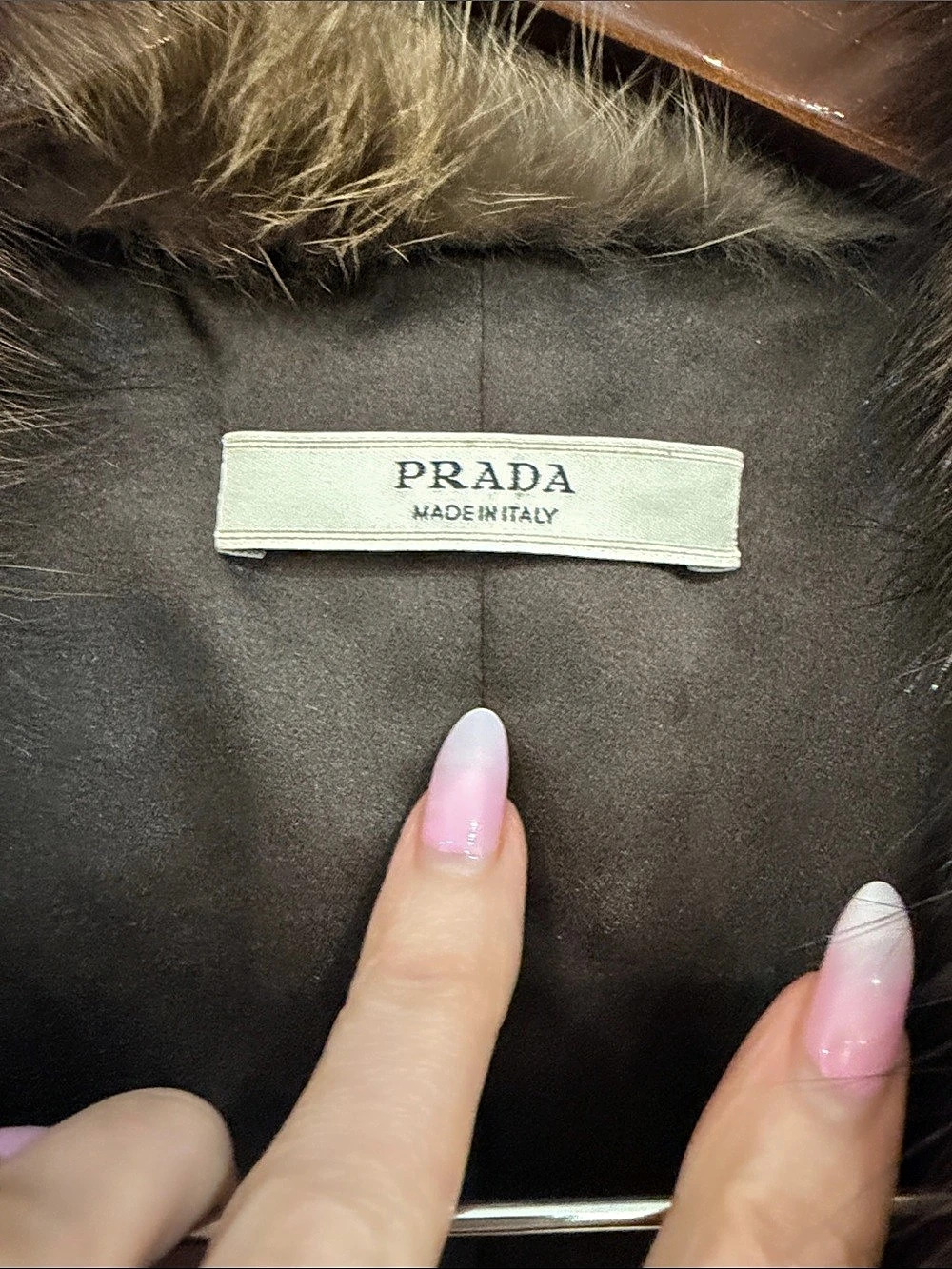 Prada Brown Leather Fur-Collar Coat Size 38 Like New 🧥🤎 vintage Y2K - Picture 14 of 16